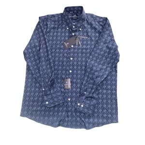 Ben Sherman Mens Navy Paisley Stretch Button Down Shirt Slim Fit XL 17 17.5